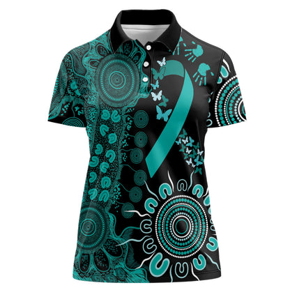 Australia Ovarian Cancer Support Personalised Women Polo Shirt Aboriginal Ribbon Dot Painting