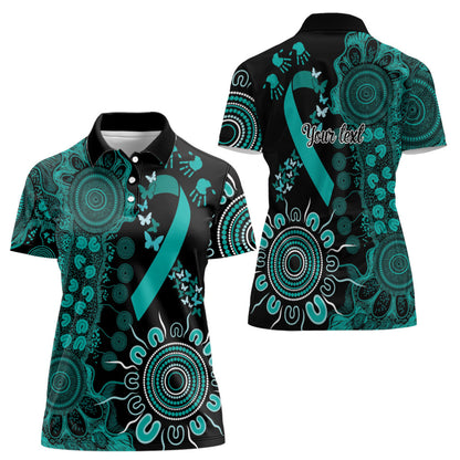 Australia Ovarian Cancer Support Personalised Women Polo Shirt Aboriginal Ribbon Dot Painting