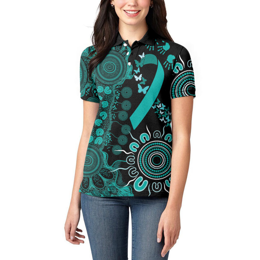 Australia Ovarian Cancer Support Personalised Women Polo Shirt Aboriginal Ribbon Dot Painting