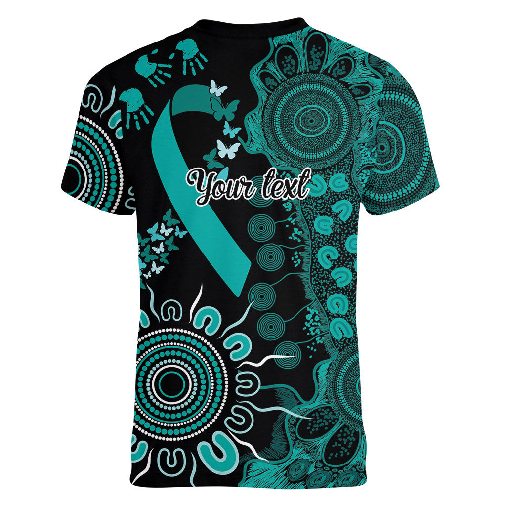 Australia Ovarian Cancer Support Personalised Women V-Neck T-Shirt Aboriginal Ribbon Dot Painting