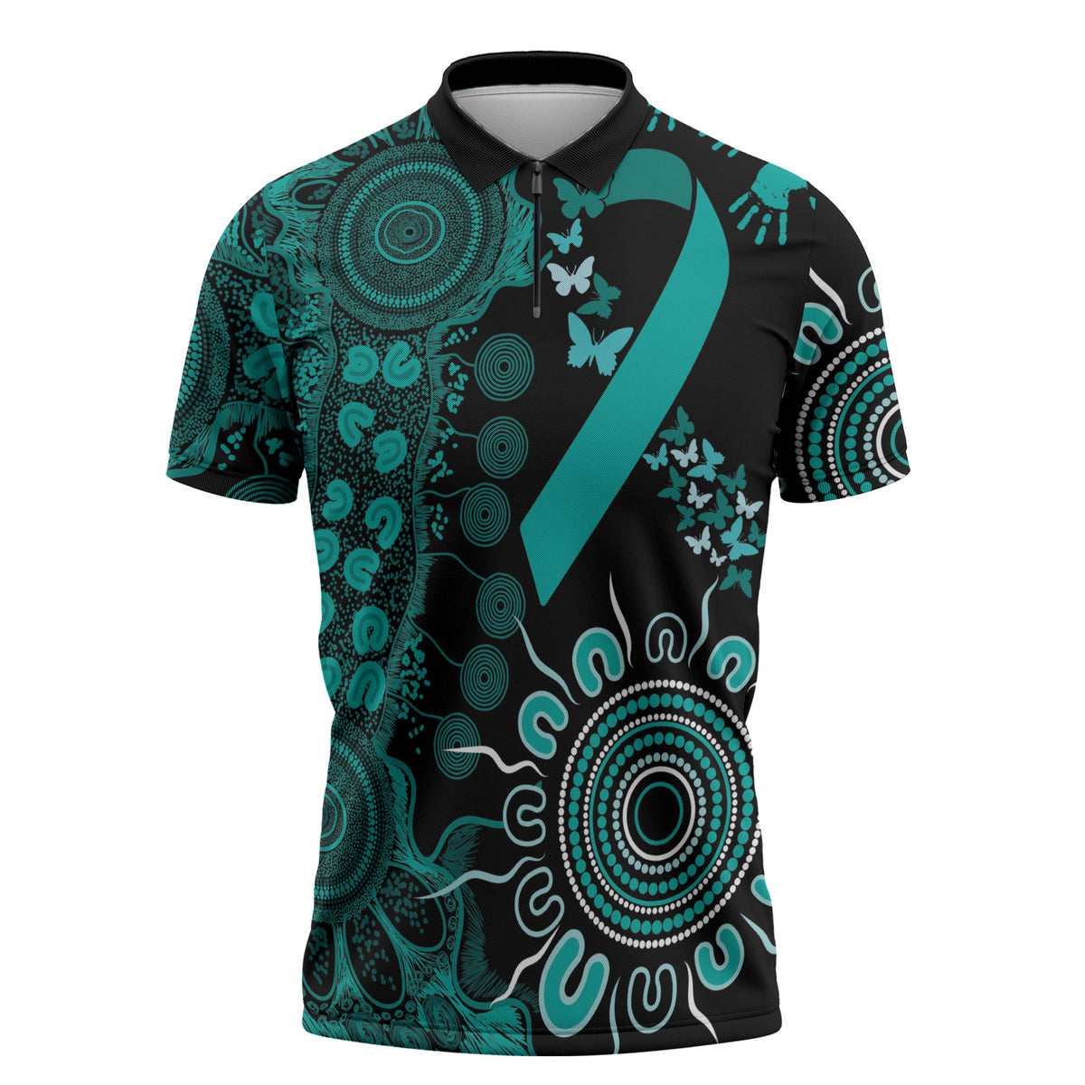 Australia Ovarian Cancer Support Personalised Zipper Polo Shirt Aboriginal Ribbon Dot Painting