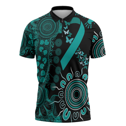 Australia Ovarian Cancer Support Personalised Zipper Polo Shirt Aboriginal Ribbon Dot Painting