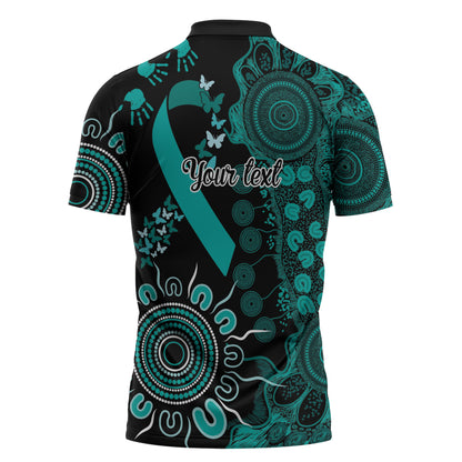 Australia Ovarian Cancer Support Personalised Zipper Polo Shirt Aboriginal Ribbon Dot Painting