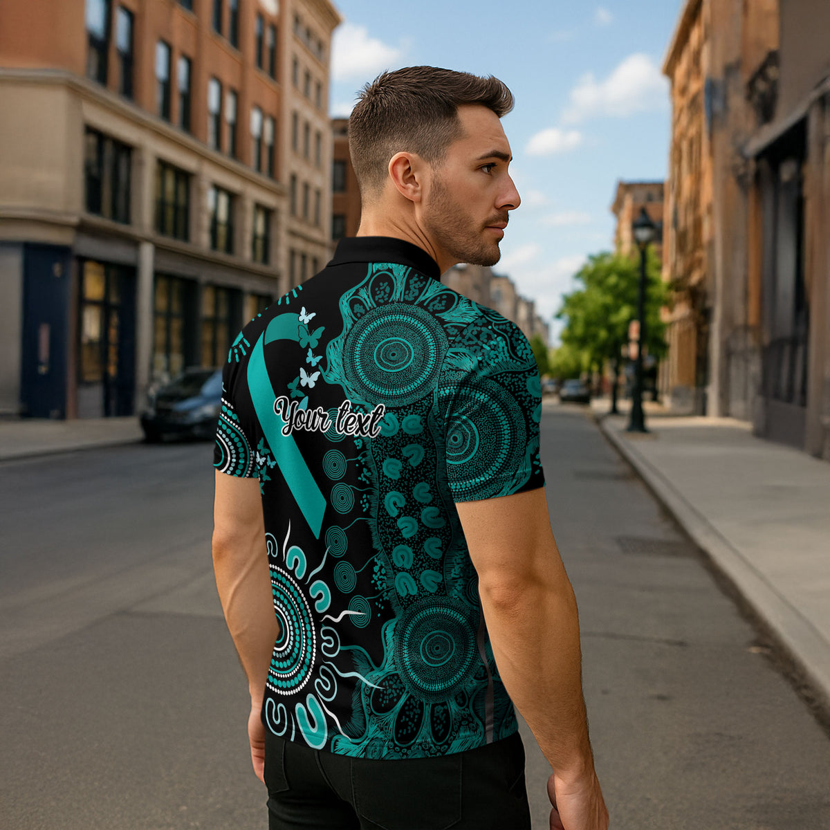 Australia Ovarian Cancer Support Personalised Zipper Polo Shirt Aboriginal Ribbon Dot Painting