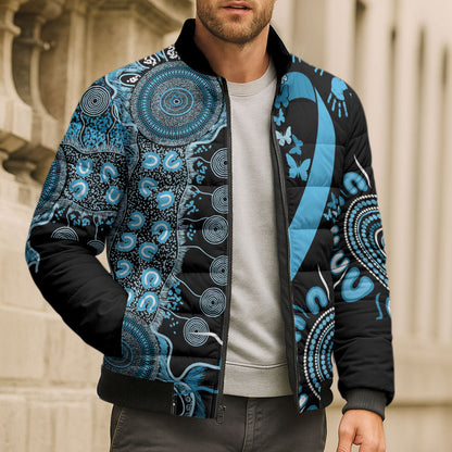 Australia Prostate Cancer Support Personalised Bomber Puffer Jacket Aboriginal Ribbon Dot Painting