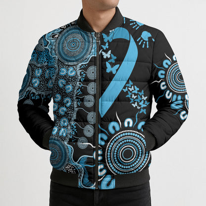 Australia Prostate Cancer Support Personalised Bomber Puffer Jacket Aboriginal Ribbon Dot Painting