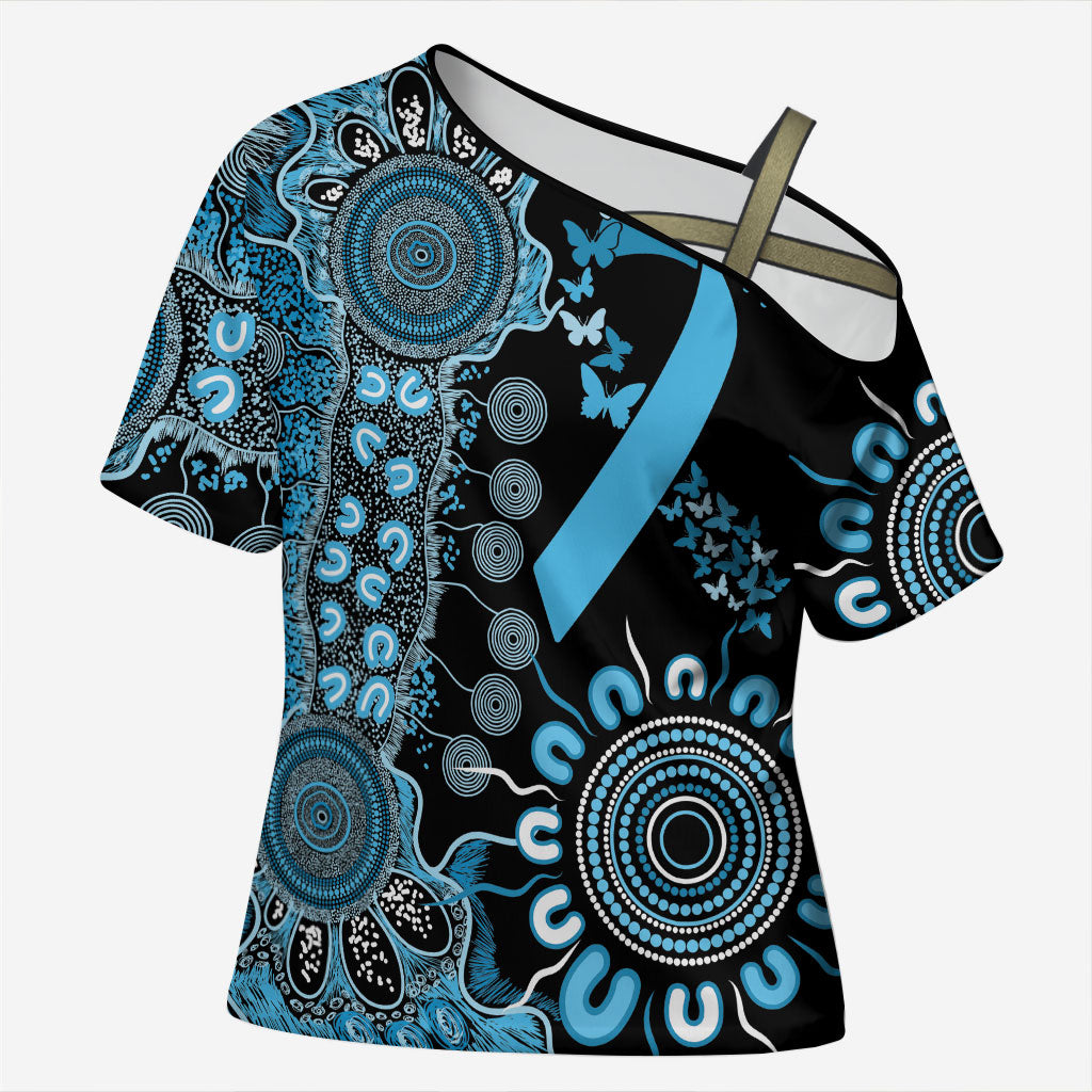 Australia Prostate Cancer Support Personalised Cross Shoulder Shirt Aboriginal Ribbon Dot Painting