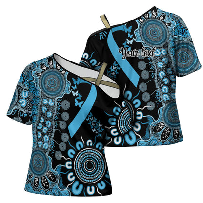 Australia Prostate Cancer Support Personalised Cross Shoulder Shirt Aboriginal Ribbon Dot Painting