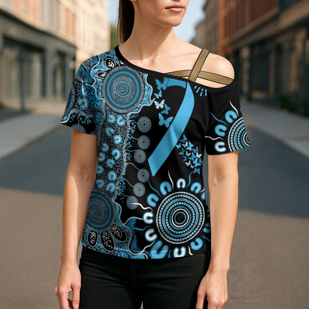 Australia Prostate Cancer Support Personalised Cross Shoulder Shirt Aboriginal Ribbon Dot Painting