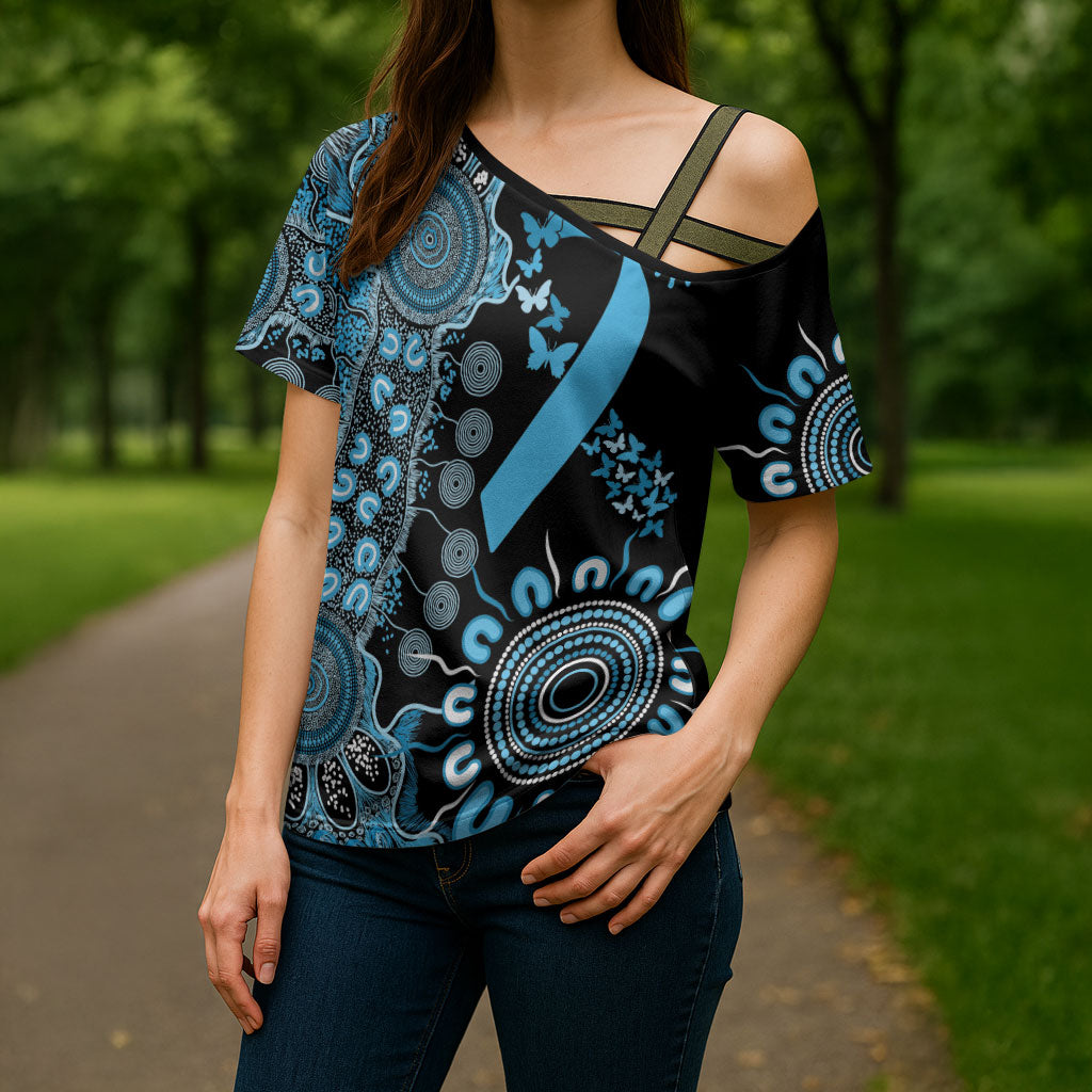 Australia Prostate Cancer Support Personalised Cross Shoulder Shirt Aboriginal Ribbon Dot Painting