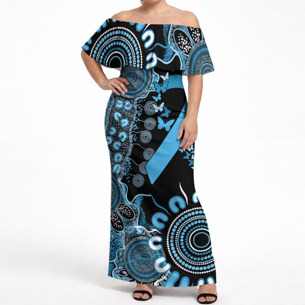 Australia Prostate Cancer Support Personalised Off Shoulder Maxi Dress Aboriginal Ribbon Dot Painting