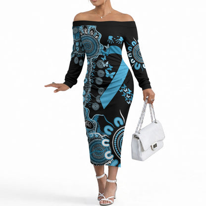 Australia Prostate Cancer Support Personalised Off The Shoulder Long Sleeve Dress Aboriginal Ribbon Dot Painting