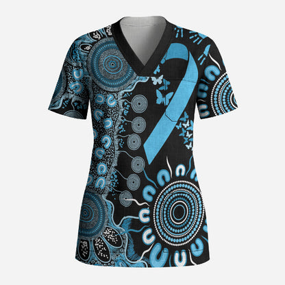 Australia Prostate Cancer Support Personalised Scrub Top Aboriginal Ribbon Dot Painting