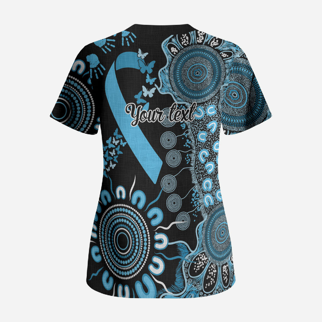 Australia Prostate Cancer Support Personalised Scrub Top Aboriginal Ribbon Dot Painting