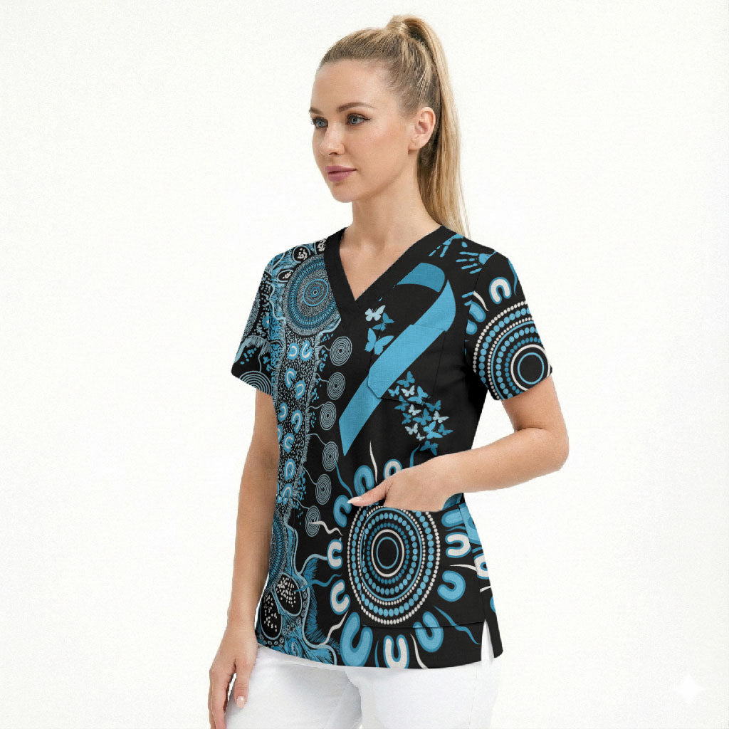 Australia Prostate Cancer Support Personalised Scrub Top Aboriginal Ribbon Dot Painting