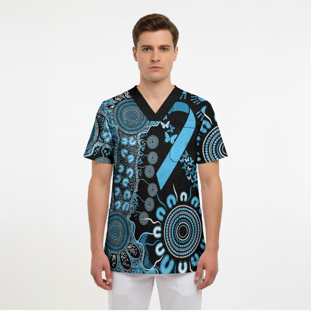 Australia Prostate Cancer Support Personalised Scrub Top Aboriginal Ribbon Dot Painting