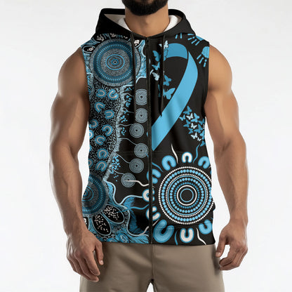 Australia Prostate Cancer Support Personalised Sleeveless Zip Hoodie Aboriginal Ribbon Dot Painting