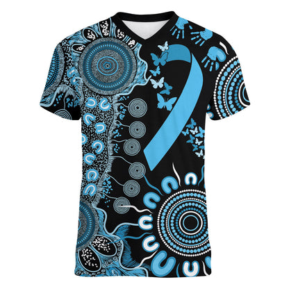 Australia Prostate Cancer Support Personalised Women V-Neck T-Shirt Aboriginal Ribbon Dot Painting