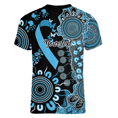 Australia Prostate Cancer Support Personalised Women V-Neck T-Shirt Aboriginal Ribbon Dot Painting