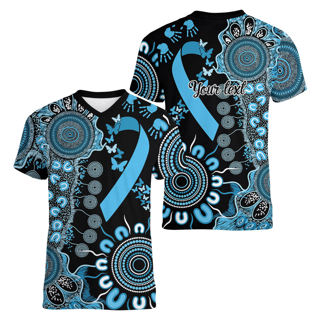 Australia Prostate Cancer Support Personalised Women V-Neck T-Shirt Aboriginal Ribbon Dot Painting