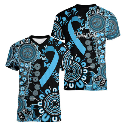 Australia Prostate Cancer Support Personalised Women V-Neck T-Shirt Aboriginal Ribbon Dot Painting