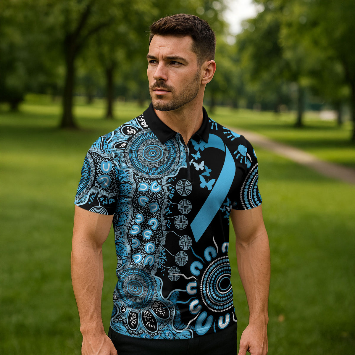 Australia Prostate Cancer Support Personalised Zipper Polo Shirt Aboriginal Ribbon Dot Painting