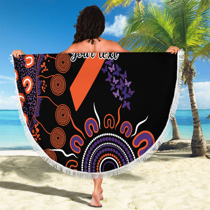 Australia Psoriasis Support Personalised Beach Blanket Aboriginal Ribbon Dot Painting