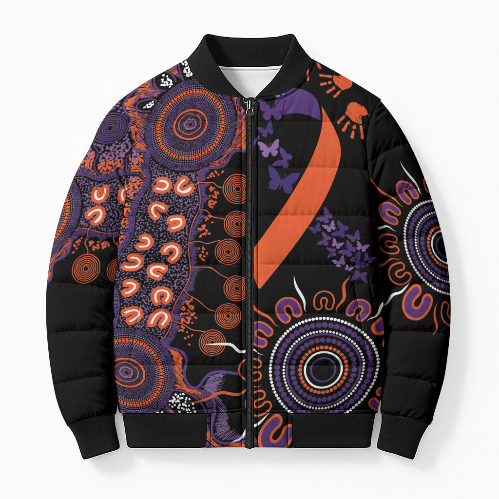 Australia Psoriasis Support Personalised Bomber Puffer Jacket Aboriginal Ribbon Dot Painting