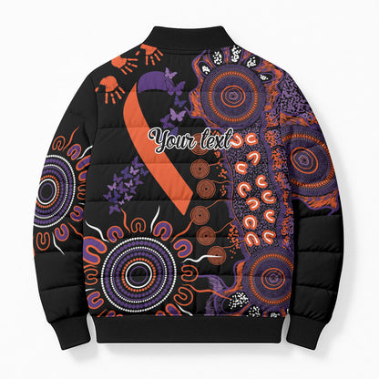 Australia Psoriasis Support Personalised Bomber Puffer Jacket Aboriginal Ribbon Dot Painting