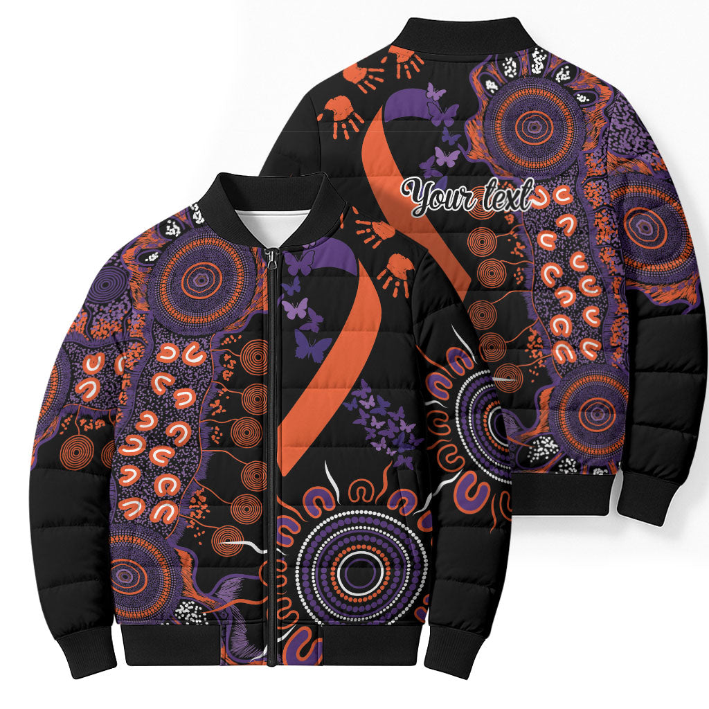 Australia Psoriasis Support Personalised Bomber Puffer Jacket Aboriginal Ribbon Dot Painting