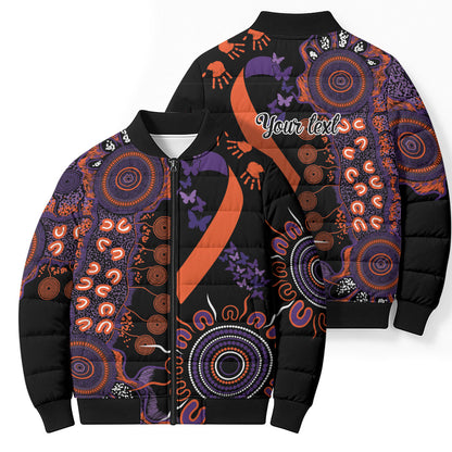 Australia Psoriasis Support Personalised Bomber Puffer Jacket Aboriginal Ribbon Dot Painting