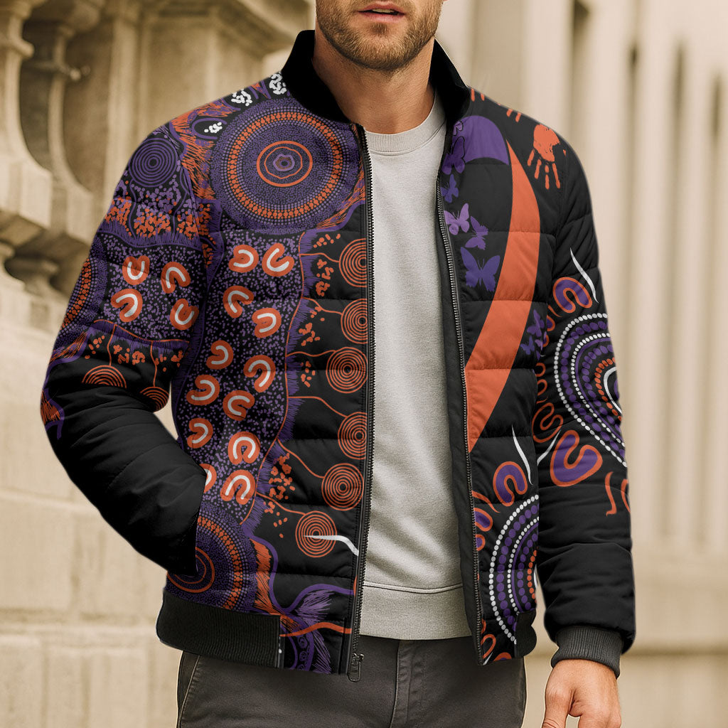 Australia Psoriasis Support Personalised Bomber Puffer Jacket Aboriginal Ribbon Dot Painting