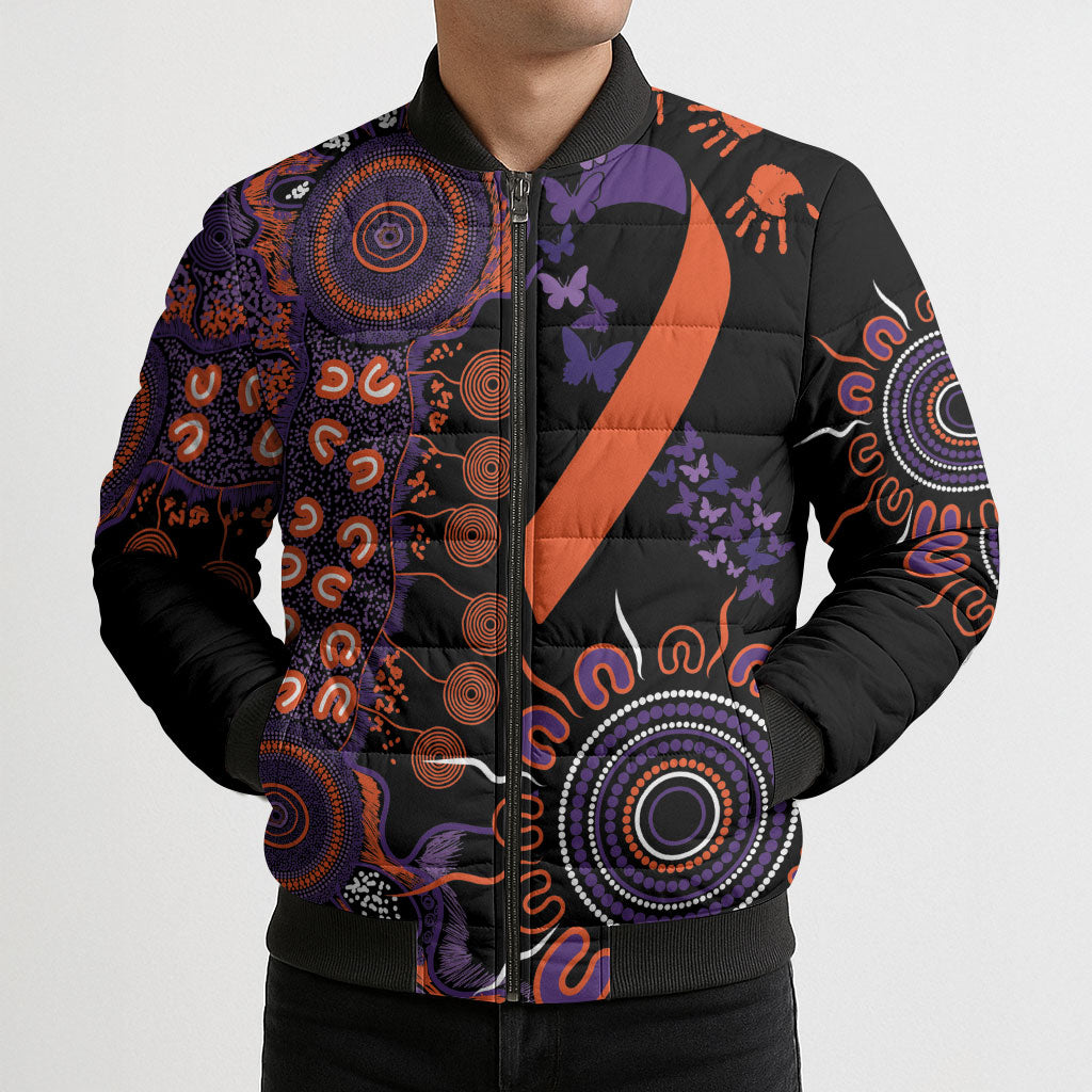 Australia Psoriasis Support Personalised Bomber Puffer Jacket Aboriginal Ribbon Dot Painting