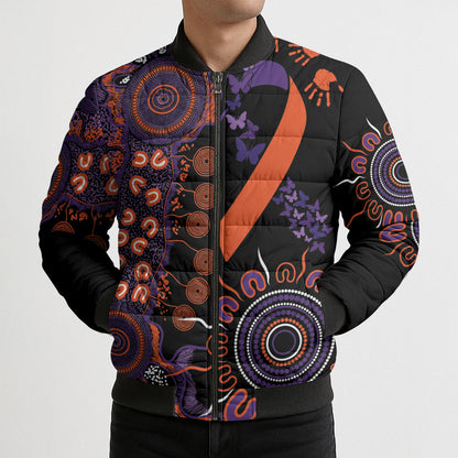 Australia Psoriasis Support Personalised Bomber Puffer Jacket Aboriginal Ribbon Dot Painting