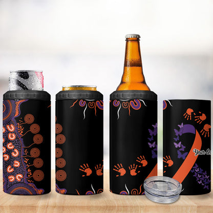 Australia Psoriasis Support Personalised 4 in 1 Can Cooler Tumbler Aboriginal Ribbon Dot Painting