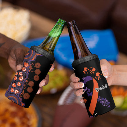 Australia Psoriasis Support Personalised 4 in 1 Can Cooler Tumbler Aboriginal Ribbon Dot Painting