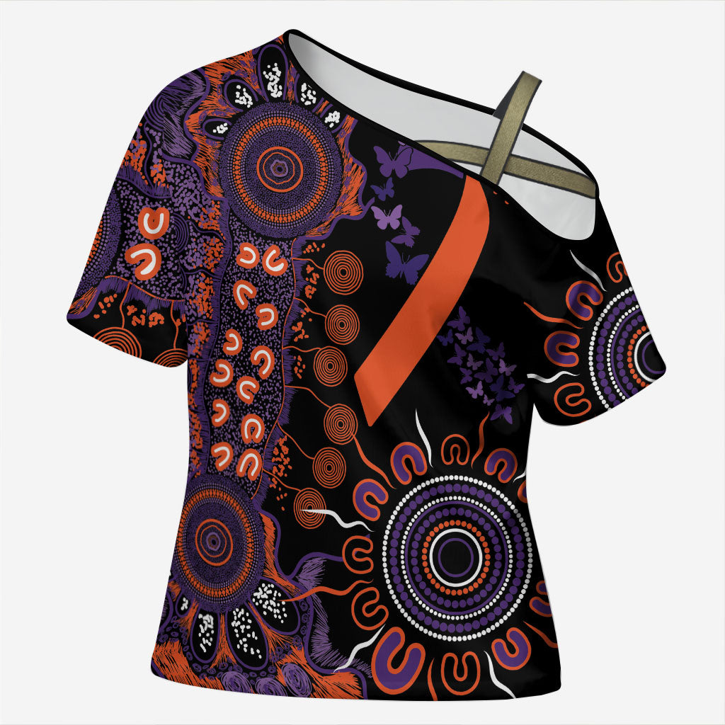 Australia Psoriasis Support Personalised Cross Shoulder Shirt Aboriginal Ribbon Dot Painting