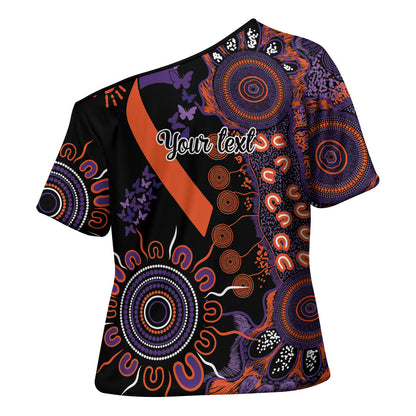 Australia Psoriasis Support Personalised Cross Shoulder Shirt Aboriginal Ribbon Dot Painting