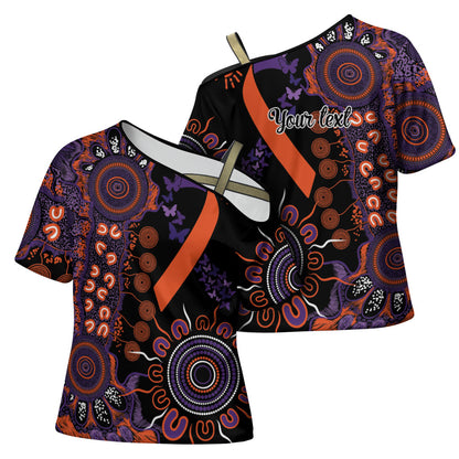 Australia Psoriasis Support Personalised Cross Shoulder Shirt Aboriginal Ribbon Dot Painting