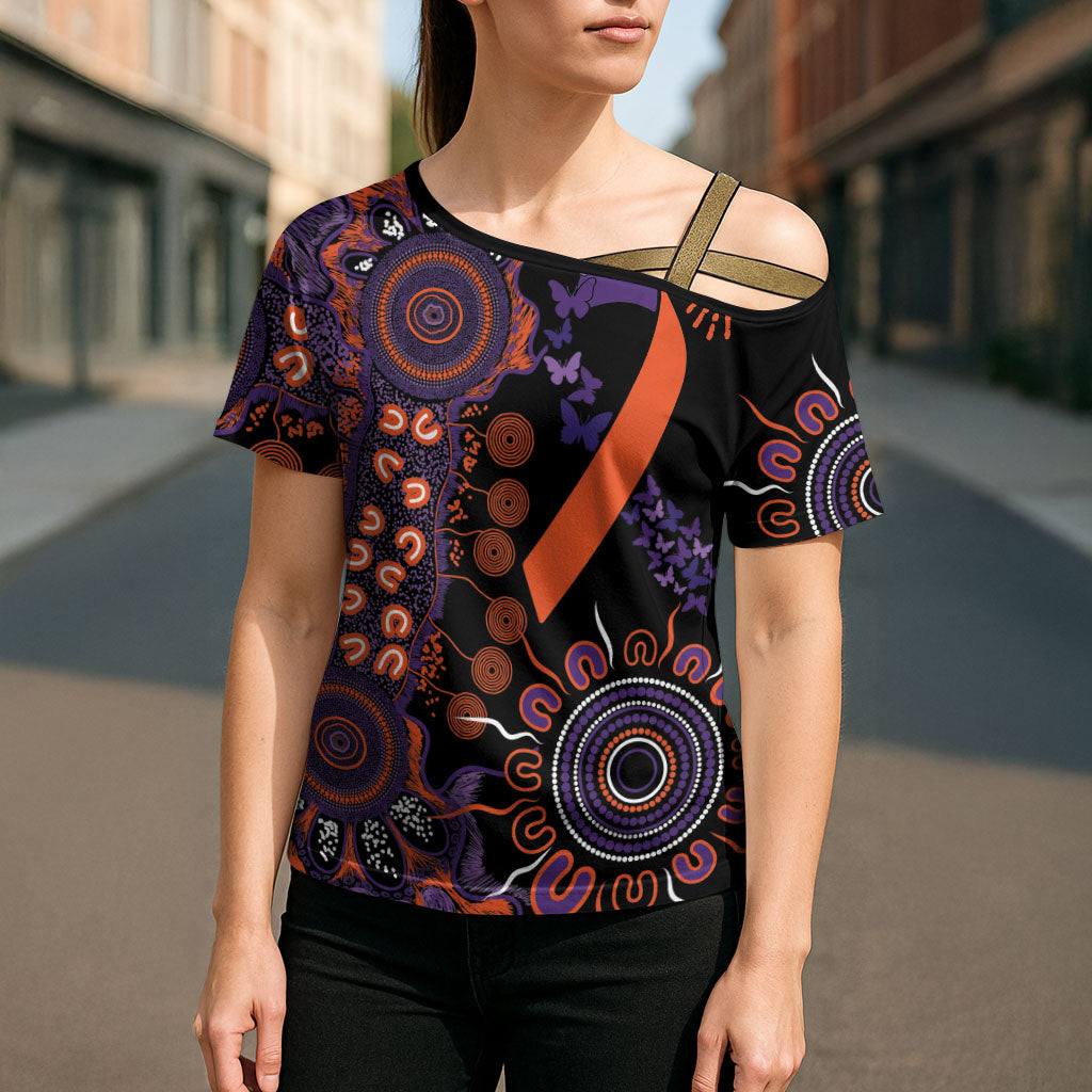 Australia Psoriasis Support Personalised Cross Shoulder Shirt Aboriginal Ribbon Dot Painting