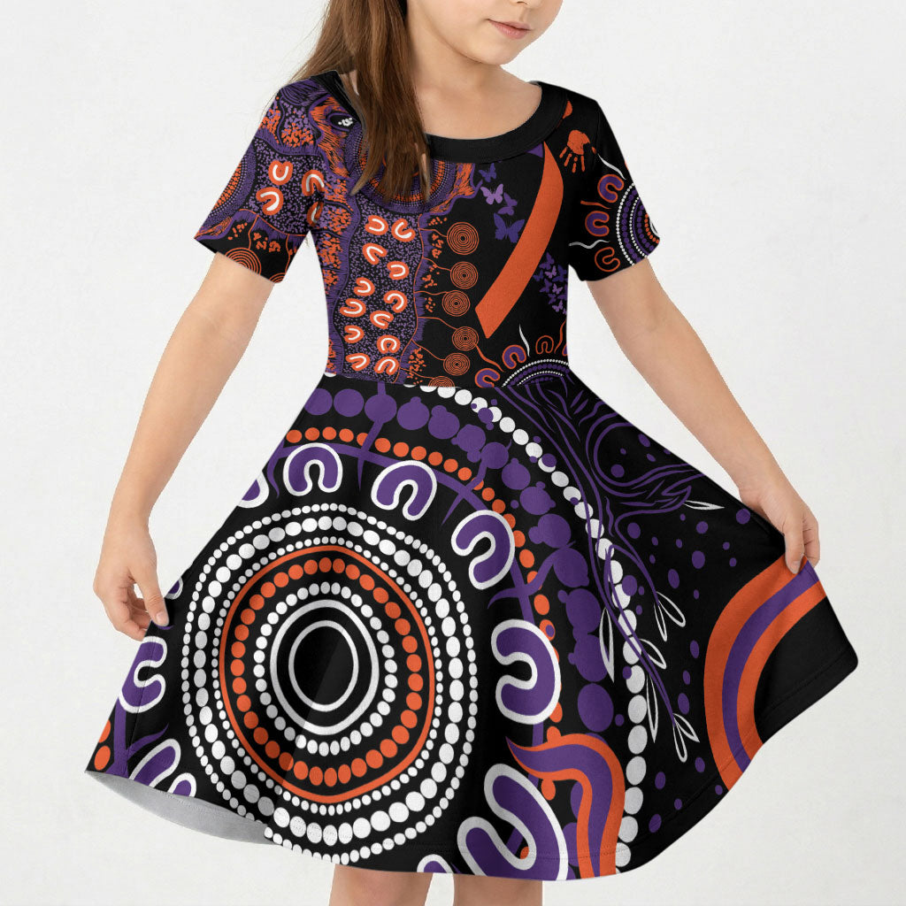 Australia Psoriasis Support Personalised Kid Short Sleeve Dress Aboriginal Ribbon Dot Painting