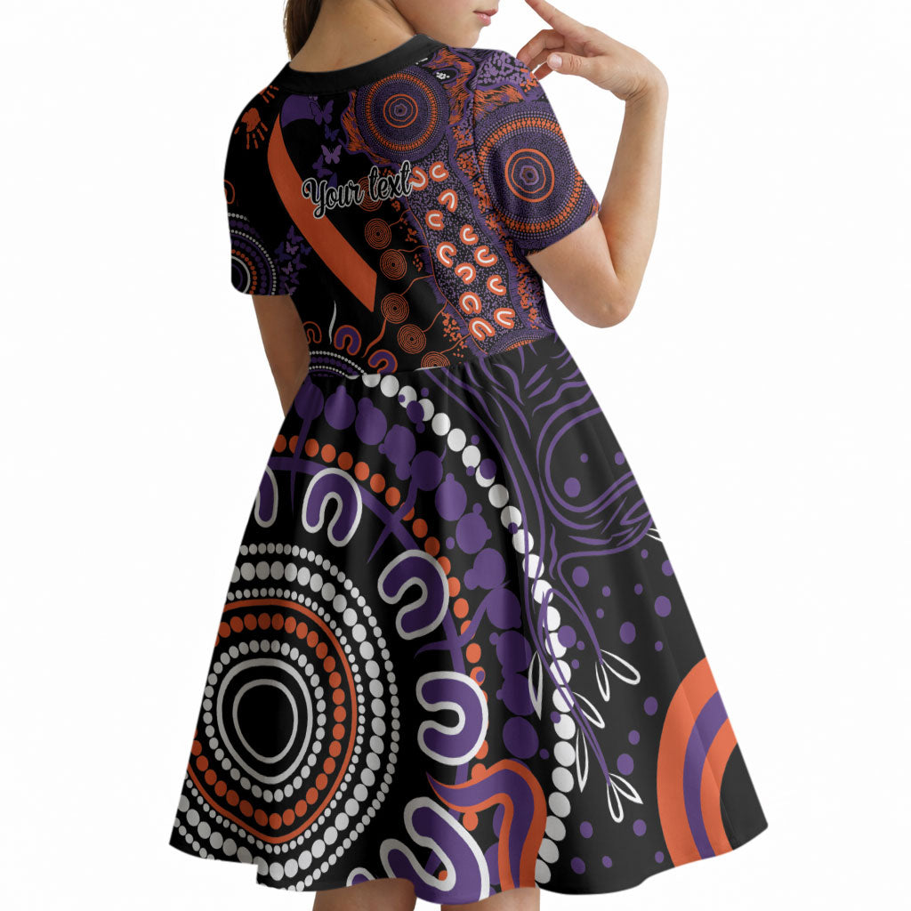 Australia Psoriasis Support Personalised Kid Short Sleeve Dress Aboriginal Ribbon Dot Painting