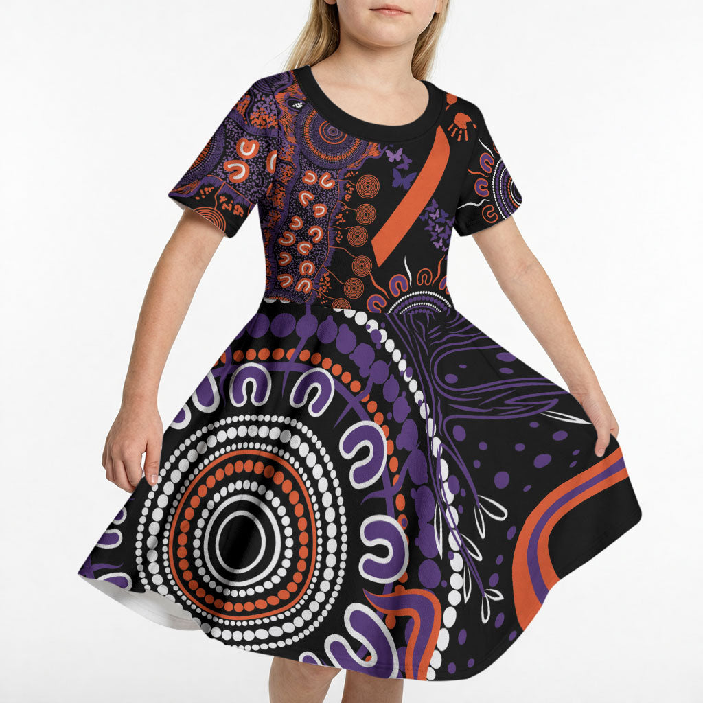Australia Psoriasis Support Personalised Kid Short Sleeve Dress Aboriginal Ribbon Dot Painting
