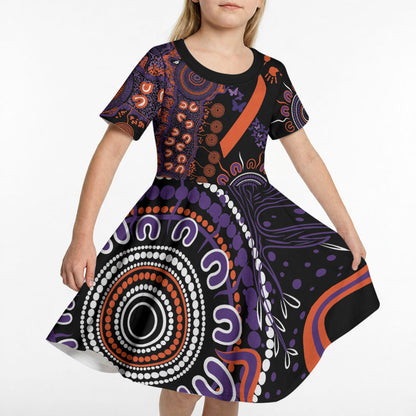 Australia Psoriasis Support Personalised Kid Short Sleeve Dress Aboriginal Ribbon Dot Painting