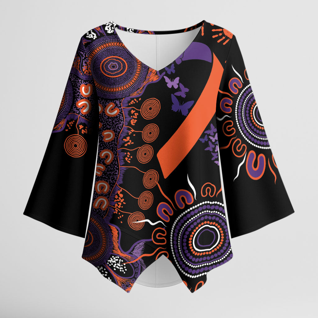 Australia Psoriasis Support Personalised Kimono Sleeve Blouse Aboriginal Ribbon Dot Painting