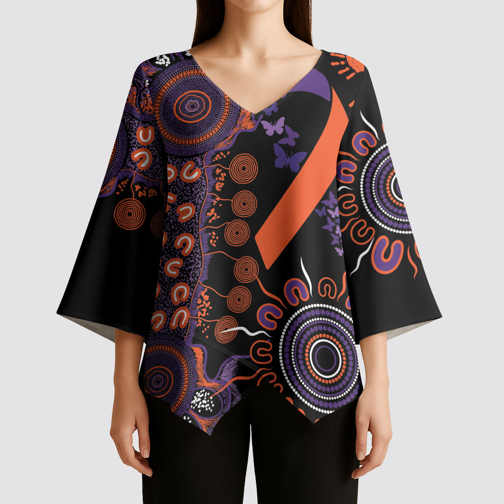 Australia Psoriasis Support Personalised Kimono Sleeve Blouse Aboriginal Ribbon Dot Painting