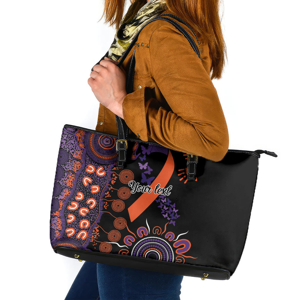 Australia Psoriasis Support Personalised Leather Tote Bag Aboriginal Ribbon Dot Painting