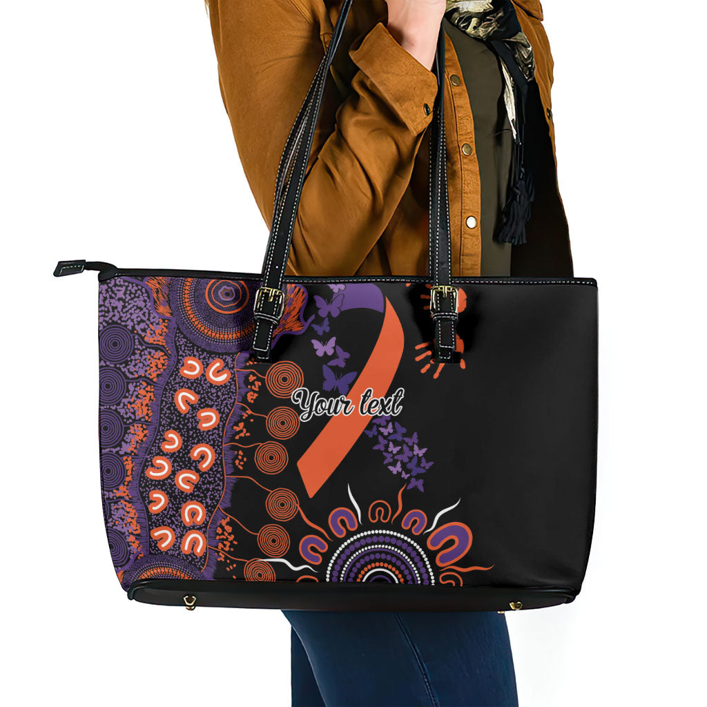 Australia Psoriasis Support Personalised Leather Tote Bag Aboriginal Ribbon Dot Painting
