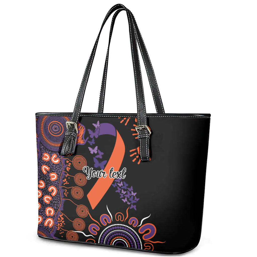 Australia Psoriasis Support Personalised Leather Tote Bag Aboriginal Ribbon Dot Painting