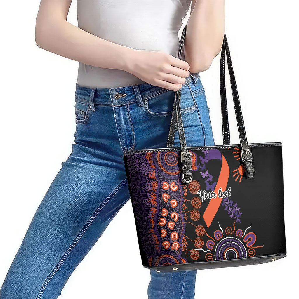 Australia Psoriasis Support Personalised Leather Tote Bag Aboriginal Ribbon Dot Painting